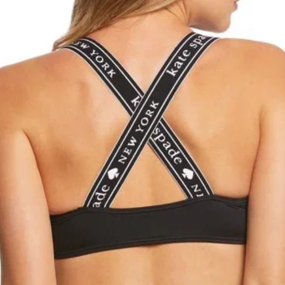 Kate Spade Black White Treasure Beach Logo Bikini Top Sports Bra Size Small - Picture 5 of 13